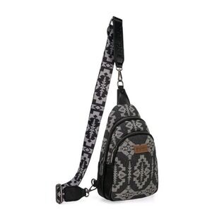 Montana West Wrangler Slingbag Western Aztec Print Small Canvas Purse Black Boho